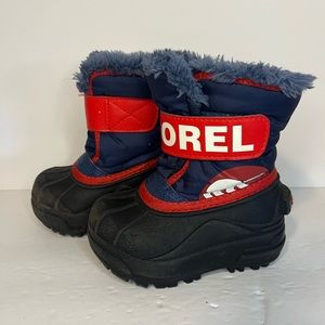 Sorel Commander Winter Boots Navy Blue Red Faux Fur Waterproof Size 6 Baby